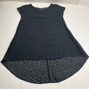 Eileen Fisher Black 100% Silk Short Sleeve Laser Cut Short Sleeve Top Size Small